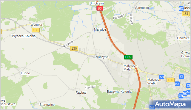 mapa Baczyna gmina Lubiszyn, Baczyna gmina Lubiszyn na mapie Targeo