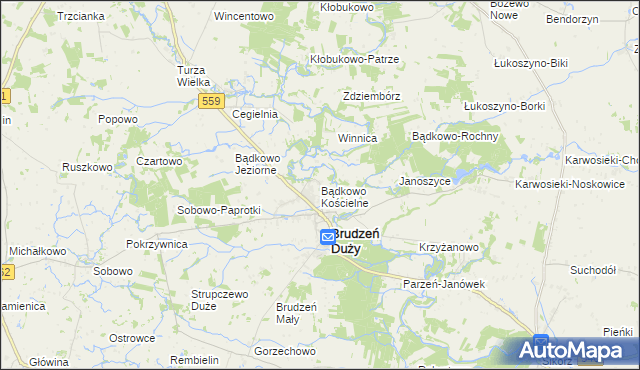 mapa Bądkowo Kościelne, Bądkowo Kościelne na mapie Targeo