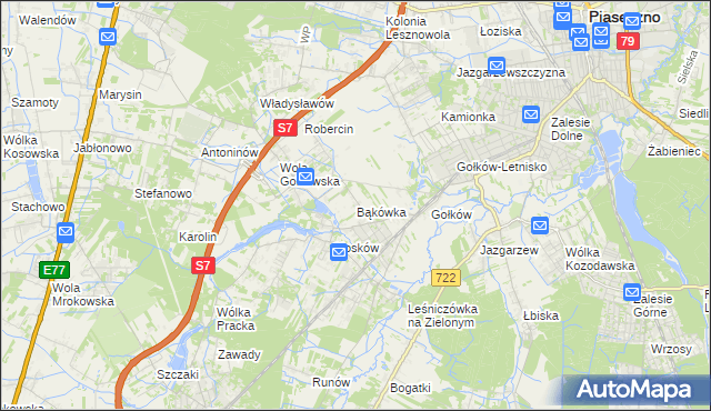 mapa Bąkówka gmina Piaseczno, Bąkówka gmina Piaseczno na mapie Targeo