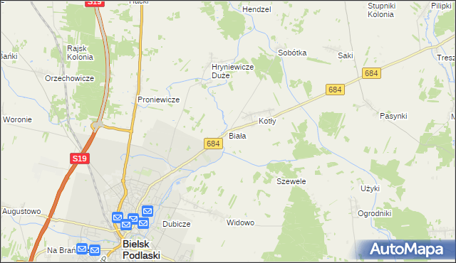 mapa Biała gmina Bielsk Podlaski, Biała gmina Bielsk Podlaski na mapie Targeo