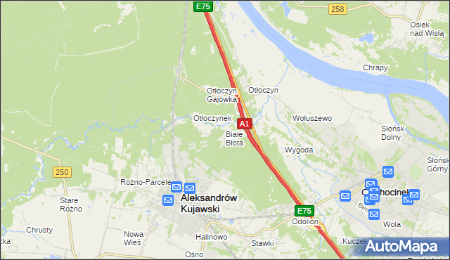 mapa Białe Błota gmina Aleksandrów Kujawski, Białe Błota gmina Aleksandrów Kujawski na mapie Targeo