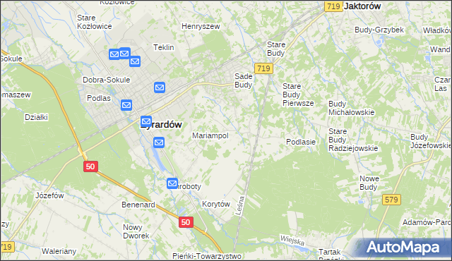 mapa Bieganów gmina Jaktorów, Bieganów gmina Jaktorów na mapie Targeo