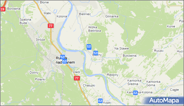 mapa Bieliny gmina Ulanów, Bieliny gmina Ulanów na mapie Targeo