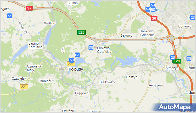 mapa Bielkowo gmina Kolbudy, Bielkowo gmina Kolbudy na mapie Targeo