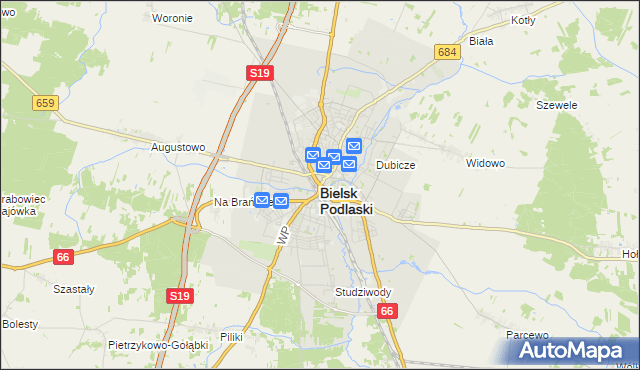 mapa Bielsk Podlaski, Bielsk Podlaski na mapie Targeo