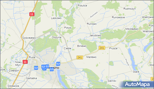 mapa Biniewo, Biniewo na mapie Targeo