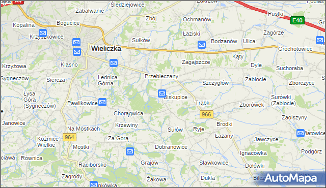 mapa Biskupice powiat wielicki, Biskupice powiat wielicki na mapie Targeo