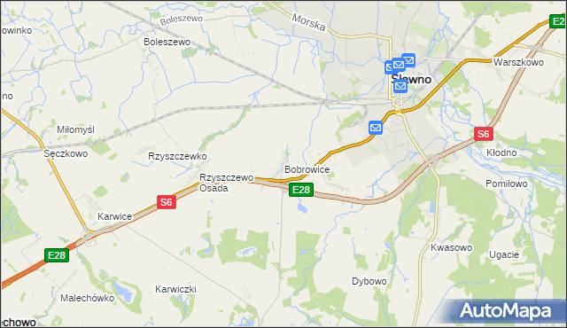 mapa Bobrowice gmina Sławno, Bobrowice gmina Sławno na mapie Targeo
