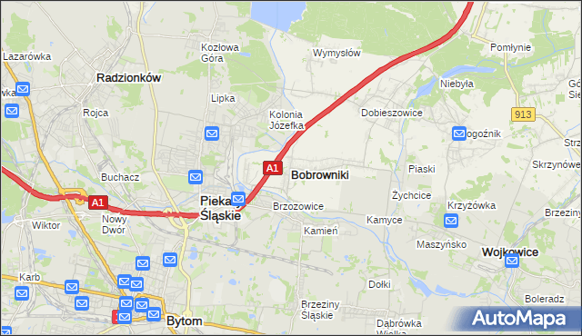 mapa Bobrowniki powiat będziński, Bobrowniki powiat będziński na mapie Targeo
