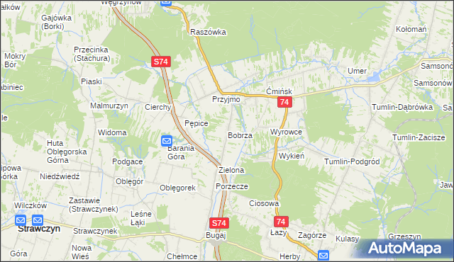 mapa Bobrza, Bobrza na mapie Targeo