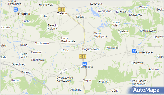 mapa Bogumiłowice gmina Sulmierzyce, Bogumiłowice gmina Sulmierzyce na mapie Targeo