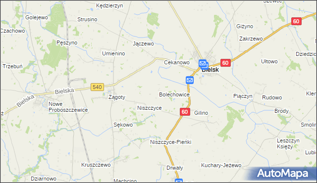 mapa Bolechowice gmina Bielsk, Bolechowice gmina Bielsk na mapie Targeo