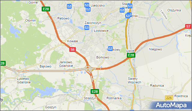 mapa Borkowo gmina Pruszcz Gdański, Borkowo gmina Pruszcz Gdański na mapie Targeo