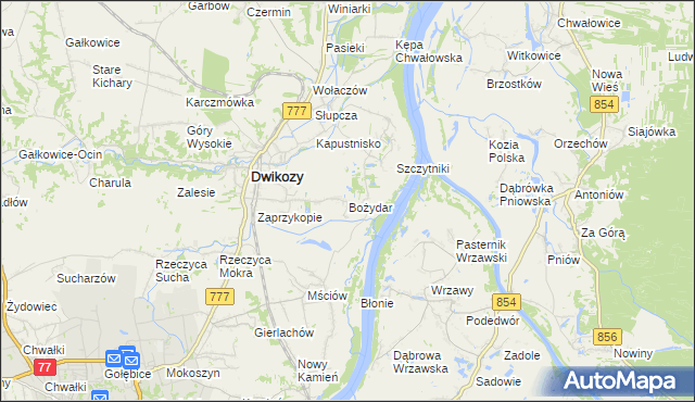 mapa Bożydar gmina Dwikozy, Bożydar gmina Dwikozy na mapie Targeo