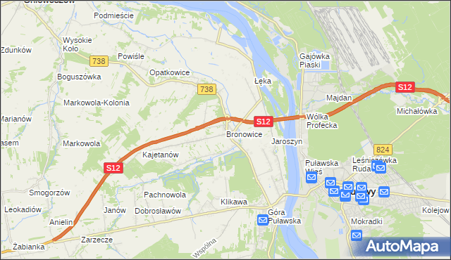 mapa Bronowice gmina Puławy, Bronowice gmina Puławy na mapie Targeo