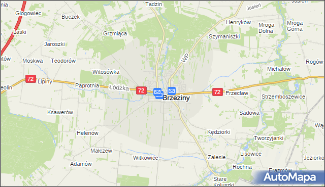 mapa Brzeziny, Brzeziny na mapie Targeo