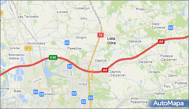 mapa Brzozówka gmina Lisia Góra, Brzozówka gmina Lisia Góra na mapie Targeo