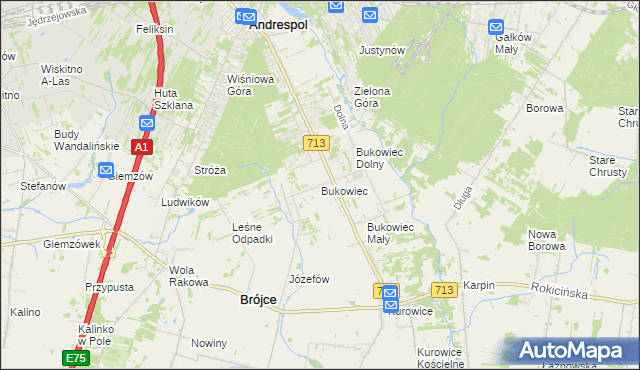 mapa Bukowiec gmina Brójce, Bukowiec gmina Brójce na mapie Targeo