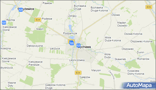 mapa Bychawa, Bychawa na mapie Targeo