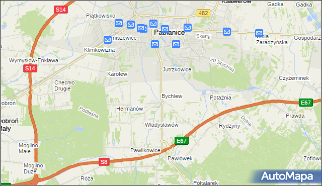 mapa Bychlew, Bychlew na mapie Targeo