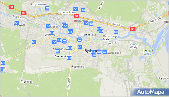 mapa Bydgoszczy, Bydgoszcz na mapie Targeo