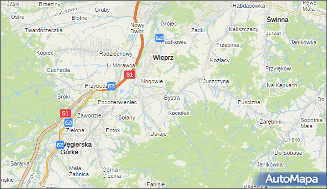 mapa Bystra gmina Radziechowy-Wieprz, Bystra gmina Radziechowy-Wieprz na mapie Targeo