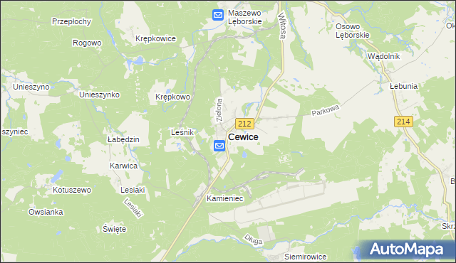 mapa Cewice, Cewice na mapie Targeo