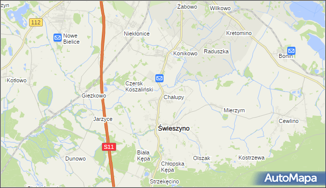 mapa Chałupy gmina Świeszyno, Chałupy gmina Świeszyno na mapie Targeo