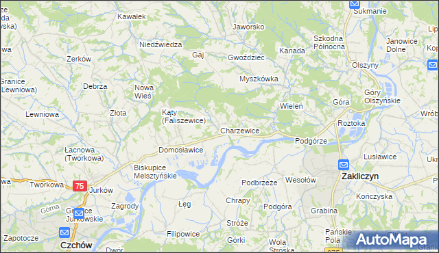 mapa Charzewice, Charzewice na mapie Targeo