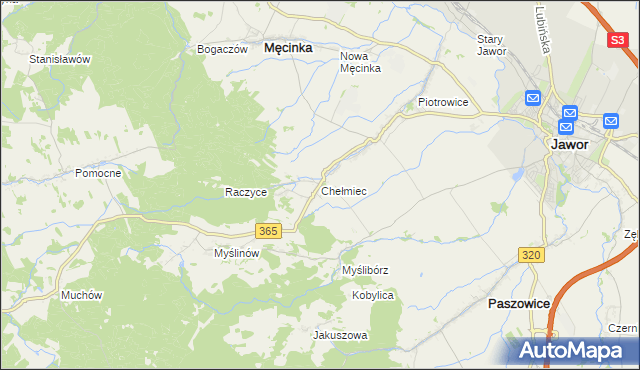 mapa Chełmiec gmina Męcinka, Chełmiec gmina Męcinka na mapie Targeo