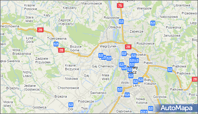 mapa Chełmiec powiat nowosądecki, Chełmiec powiat nowosądecki na mapie Targeo