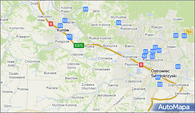 mapa Chmielów gmina Bodzechów, Chmielów gmina Bodzechów na mapie Targeo