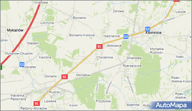 mapa Chorzenice gmina Kłomnice, Chorzenice gmina Kłomnice na mapie Targeo