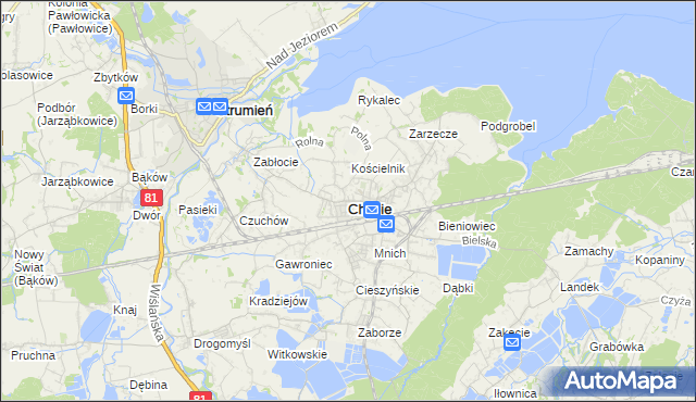 mapa Chybie, Chybie na mapie Targeo