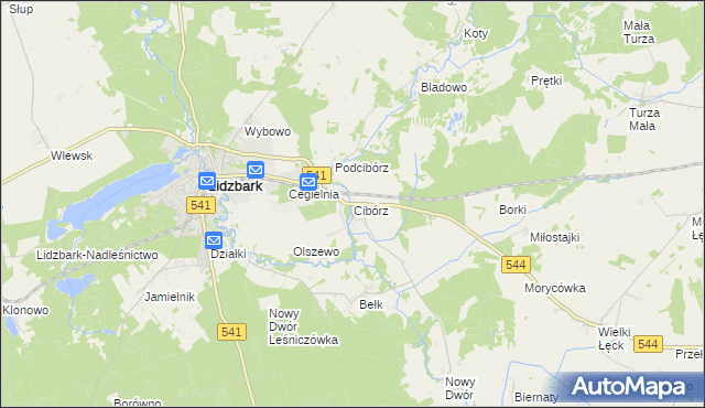 mapa Cibórz gmina Lidzbark, Cibórz gmina Lidzbark na mapie Targeo
