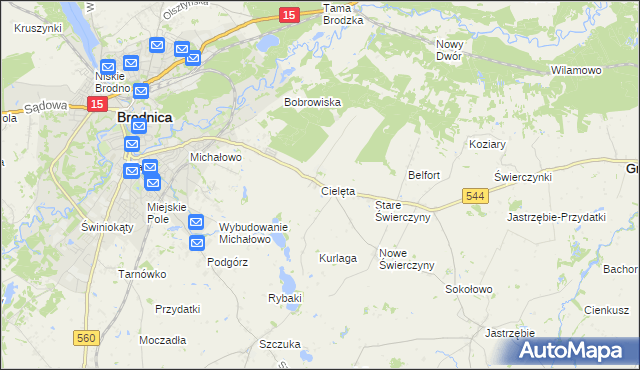 mapa Cielęta, Cielęta na mapie Targeo