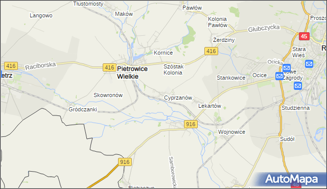 mapa Cyprzanów, Cyprzanów na mapie Targeo