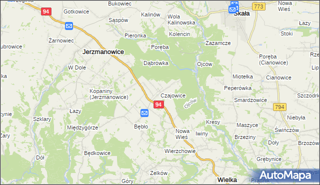 mapa Czajowice, Czajowice na mapie Targeo