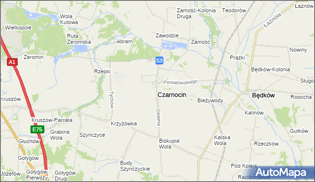 mapa Czarnocin powiat piotrkowski, Czarnocin powiat piotrkowski na mapie Targeo