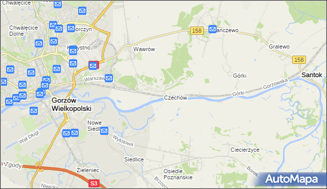 mapa Czechów gmina Santok, Czechów gmina Santok na mapie Targeo