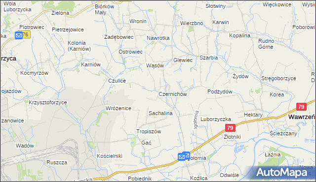 mapa Czernichów gmina Koniusza, Czernichów gmina Koniusza na mapie Targeo