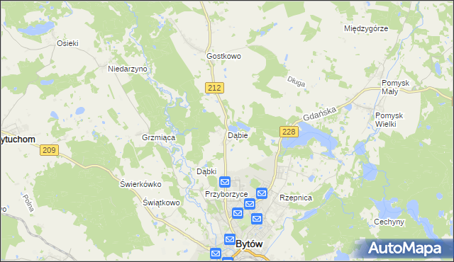 mapa Dąbie gmina Bytów, Dąbie gmina Bytów na mapie Targeo