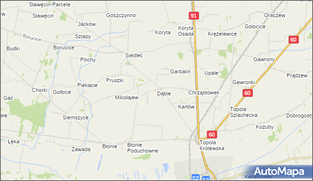 mapa Dąbie gmina Łęczyca, Dąbie gmina Łęczyca na mapie Targeo