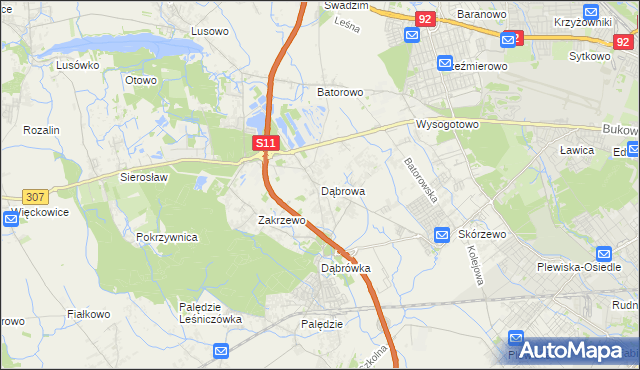 mapa Dąbrowa gmina Dopiewo, Dąbrowa gmina Dopiewo na mapie Targeo