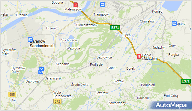 mapa Dąbrowica gmina Baranów Sandomierski, Dąbrowica gmina Baranów Sandomierski na mapie Targeo
