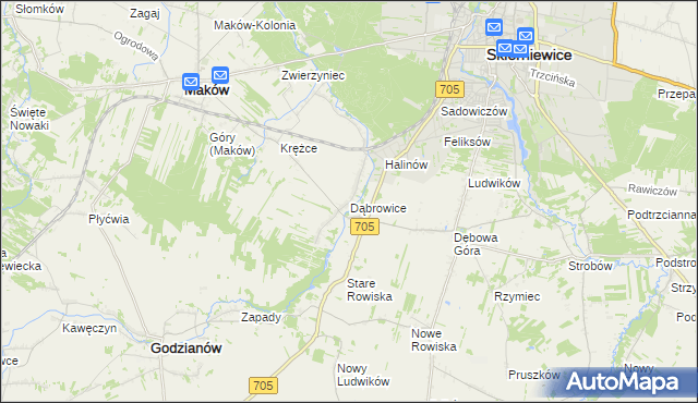 mapa Dąbrowice gmina Maków, Dąbrowice gmina Maków na mapie Targeo