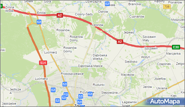 mapa Dąbrówka Wielka gmina Zgierz, Dąbrówka Wielka gmina Zgierz na mapie Targeo