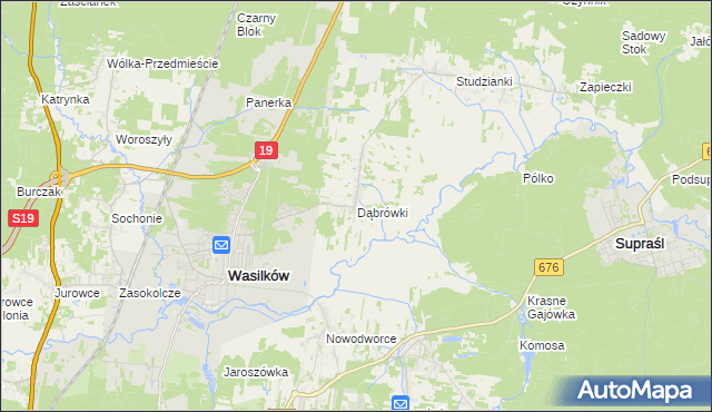 mapa Dąbrówki gmina Wasilków, Dąbrówki gmina Wasilków na mapie Targeo