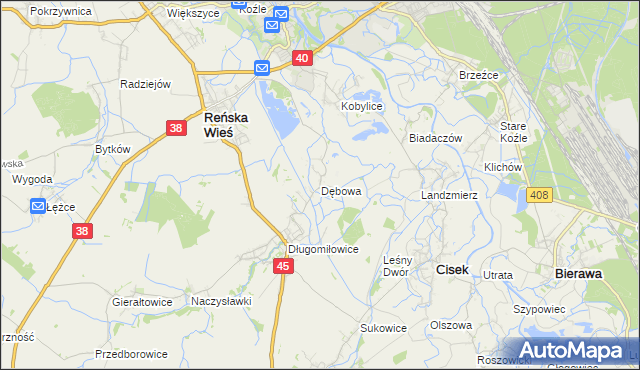 mapa Dębowa gmina Reńska Wieś, Dębowa gmina Reńska Wieś na mapie Targeo