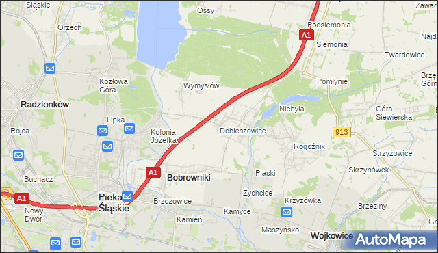 mapa Dobieszowice gmina Bobrowniki, Dobieszowice gmina Bobrowniki na mapie Targeo